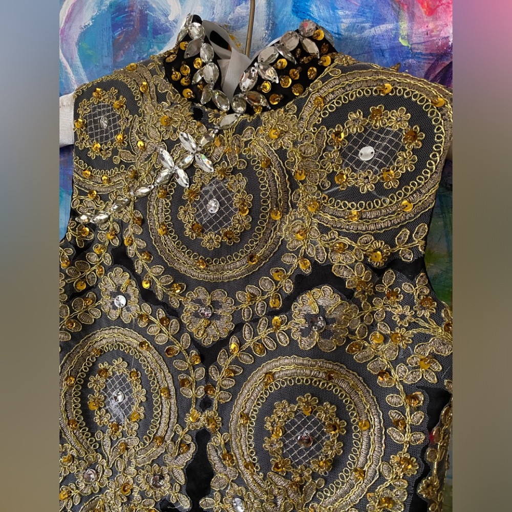 Stunning Black Gold Custom Hand crafted FORMAL Cocktail Evening Wedding DRESS ❤️ - Picture 13 of 13